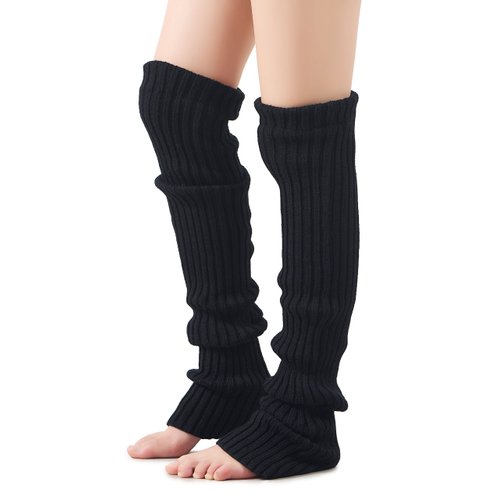 Leotruny Women's Winter Over Knee High Footless Socks Knit Leg Warmers (Black)