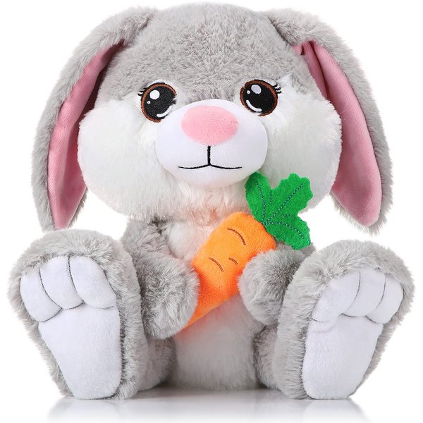 Chalyna 8 Inch Easter Plush Bunny Rabbit Stuffed Animal Gray Floppy Ear Sitting Bunny Huggable and Washable Bunny Plush Toy Gift for Kids Girls Boys Birthday Easter Stuffers Birthday Party Supplies