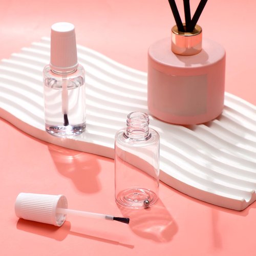 Irenare 10 Pcs Refillable Empty Nail Polish Bottles with Brush Mixing Marble Conservation Insert and Brush Top Plastic Nail Polish Container, Clear (30 ml)