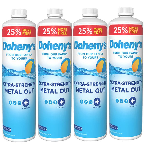Doheny's Extra-Strength Metal Out Pool Treatment | 100% Professional-Grade Highly Concentrated Formula | Keeps Metals from Staining, Scaling, and Causing Discoloration | Set of (4) - 1 QT Bottles