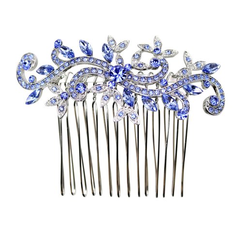 Faship Gorgeous Blue Crystal Floral Hair Comb