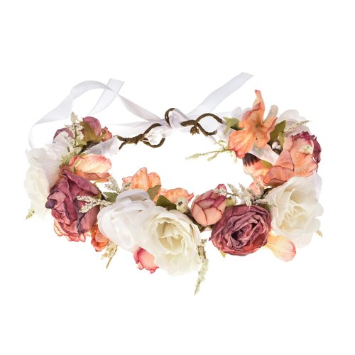 June Bloomy Flower Girl Wedding Headpiece Bridal Flower Crown Spring Wreath BOHO Garland Halo (Blush Pink White)