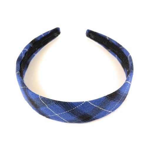 Fashion Accessories Now blue black white plaid headband 1 1/8 inches wide tartan fabric covered hair band plaid headband