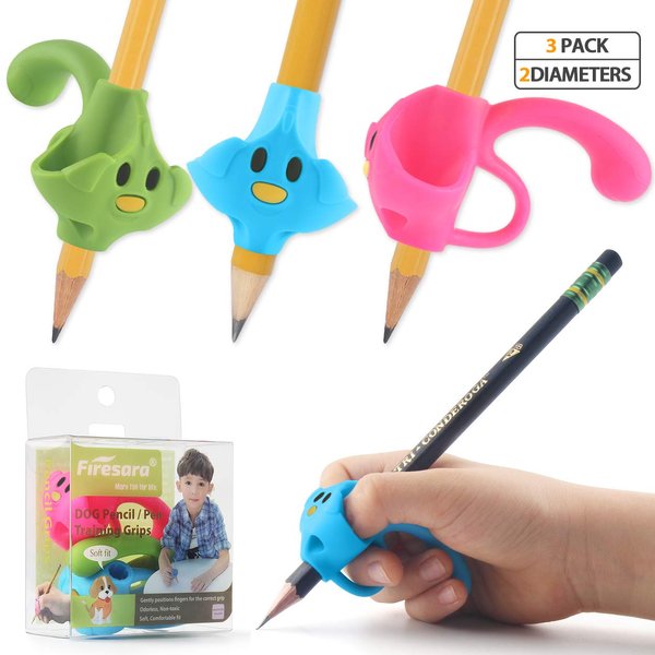 Firesara Pencil Grips, 3 Color Dogs, Unisex, Writing Instrument, Kid's Gift