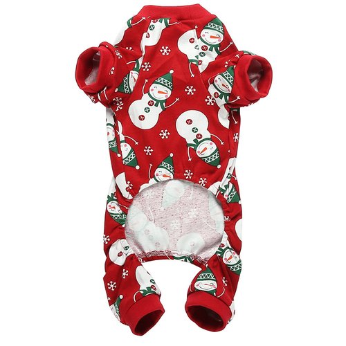 Cute Snowman Xmas Pet Clothes for Dog Pajamas Soft Christmas PJS, Medium Red Back Length 16"