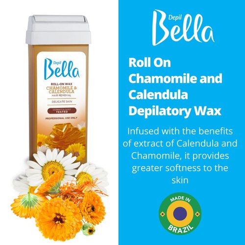 Depil Bella Roll On Wax Chamomile and Calendula Depilatory | Body Waxing, Hair Removal Wax-Cartridge | For Men and Women | Home Self Waxing | Sensitive Skin | Dermatologically Tested (3 PACK)