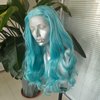 RONGDUOYI RDY Light Blue Long Wave Lace Front Wig Middle Part Silk Body Wavy Sky Blue Hair Synthetic Wigs for Women Girls Use Heat Glueless Cosplay Makeup Use Hair