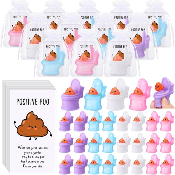 HyDren 24 Sets Funny Positive Poo Gifts Mini Gag Toilet Toys Support Cards with Bags for Christmas Employees Appreciation Party Favors White Elephant Gifts Adults Stress Relief Poop Bulk
