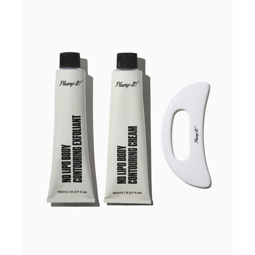 Plump It! No Lipo Body Contouring Kit | Slimming & Smoothing Body Exfolaint & Cream | Ceramic Gua Sha