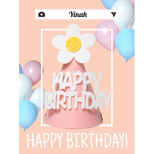 Yinah Cute Flower Birthday Hats With Happy Birthday Letters For Children's Party Decoration Kids Boy Girls Party Supplies Quality Felt Hat 1-5mm Thick (Pink).