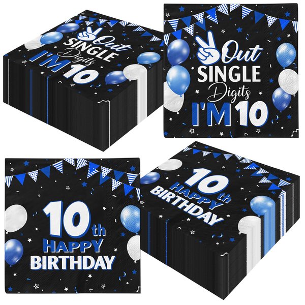 10th Birthday Decorations for Boys,40pcs 10 Year Old Birthday Decorations Napkins,Double Digits Birthday Out Single Digits I'm 10 Paper Napkins for Boys Birthday Party Decorations