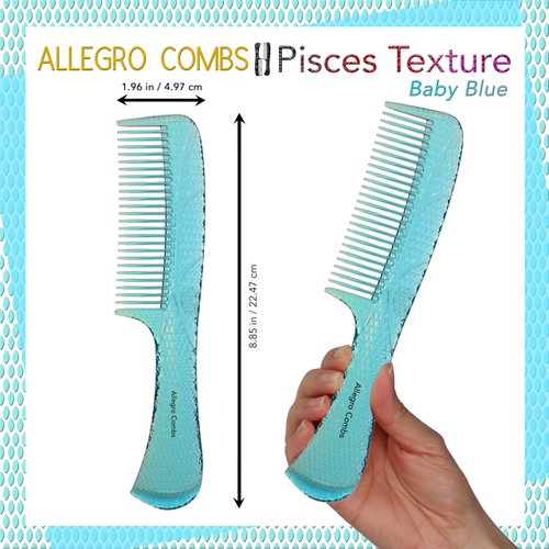Allegro Comb 1004 Wide Tooth Detangling Hair Combs For Women, Stylists & Curly Hair Teasing Comb Mens Comb 1 Piece. (Baby Blue)