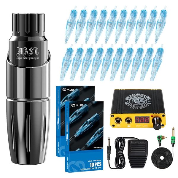 Dragonhawk Beginner Tattoo Kit, Wireless Complete Pro Tattoo Gun Pen Machine Kit, Cartridges Tattoo Machine Needles