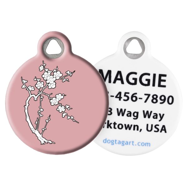 Dog Tag Art Cute Flower Custom Pet ID Tag for Dogs and Cats, Personalized Dog Tag with Customized Identification Information, Zen Cherry Blossom, Small (7/8" Diameter)