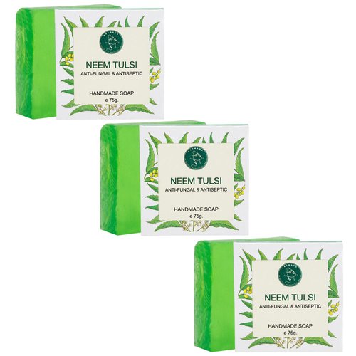 AATMANA Neem Tulsi Handmade Natural Bar Soap for Men & Women, Moisturizing Body & Face Soap, 7.9 Oz Soap Bars (3 Soap Set)