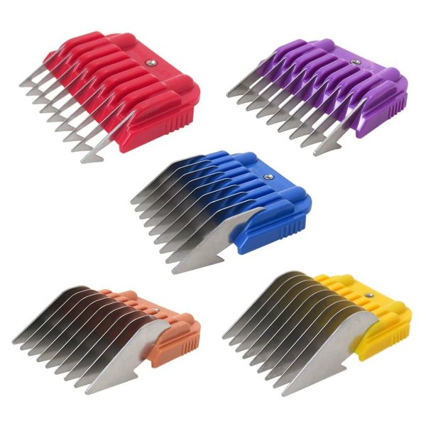 JRSHOME 5 Pcs Professional Colorful Hair Clipper Combs Guards Cutting Guides Fits for Most Wahl Replacement Guards Set, 1/8 Inch to 5/8 Inch(3-16mm)