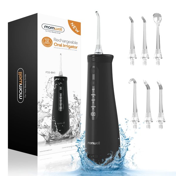 MORNWELL Water Flossers for Teeth 270ML Integrated Water Tank with LCD Display 4 Modes 6 Jet Tips USB Rechargeable Water Teeth Cleaner Pick for Home Travel