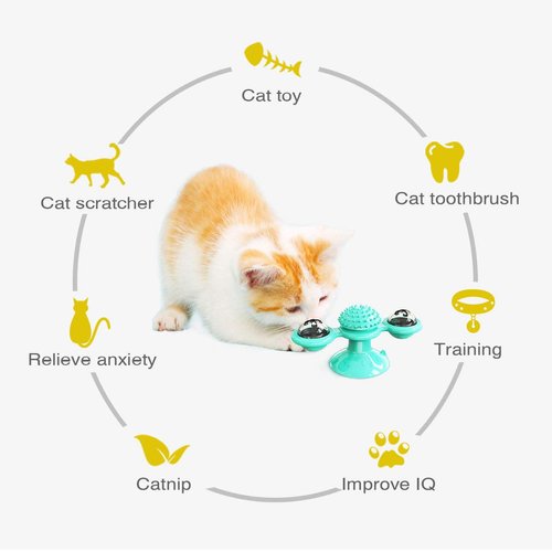 Cdipesp Windmill Cat Toy with Catnip, Interactive Cat Spinning Toys with Suction Cup Kitten Turntable Massage Toy for Indoor Cats (Blue)