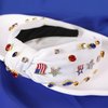 Gmmidea 4th of July Headband for Women Girls American Flag Jeweled Knotted Headband Rhinestone Star Flag Patriotic Headband Wide Top Cute Independence Day Hair Band A-White