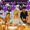 60th Birthday Party Decorations Purple Black Happy 60th Birthday Banner and 18PCS 60th Birthday Balloons for Women Men Purple Black 60th Birthday Yard Sign for 60th Anniversary Birthday Party Supplies