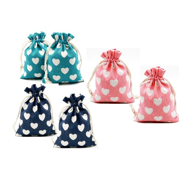 Autupy 24 Packs 5.5 x 3.9 Inch Heart Burlap Drawstring Bags Gift Bags Packing Storage Linen Jewelry Pouches Sacks for Valentine's Day Wedding Party Shower Birthday Thanksgiving Halloween