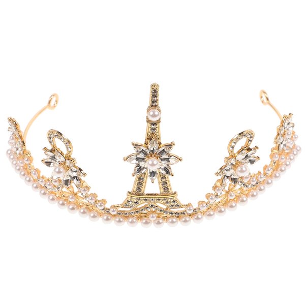 Lurrose Pearl Golden Eiffel Tower Vintage Tiaras Queen Bridal Crowns for Brides Party Wedding Golden Bridal Crowns