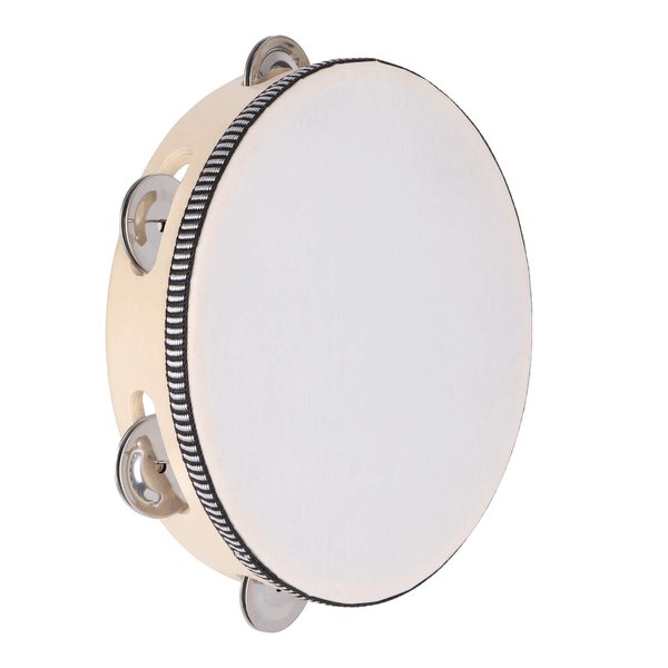 Dreokee Tambourines Musical Instrument for Adults, 8 inch Wooden Hand Held Drum Bell Tamborine with Birch Metal Jingles Single Row Percussion Hand Tambourine for Church, KTV, Party, Game