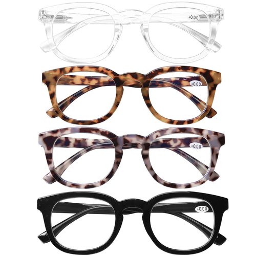 AQWANO Computer Reading Glasses Blue Light Blocking -4 Pack Round Frames Anti Blue Ray Reduce Eyestrain Readers Glasses Men/Women, 2.0
