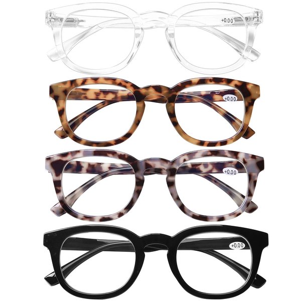 AQWANO Computer Reading Glasses Blue Light Blocking -4 Pack Round Frames Anti Blue Ray Reduce Eyestrain Readers Glasses Men/Women, 2.0