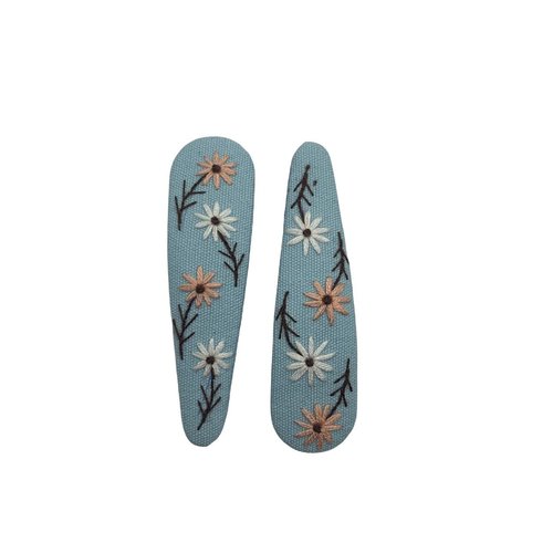Set of 2 Cute Handmade Embroidery Hair clips, Vintage Embroidered Flower Hair clips, Floral Hair Clips, Gift Daughter, Teenager, Woman, Girlfriend, Wife, Unique Hair Accessory, Blue, HC01