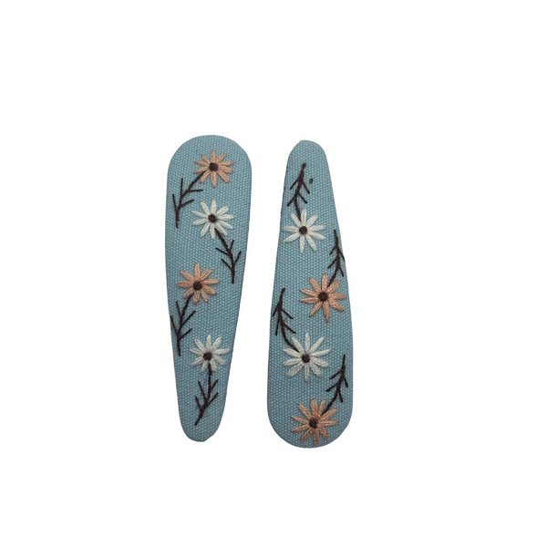 Set of 2 Cute Handmade Embroidery Hair clips, Vintage Embroidered Flower Hair clips, Floral Hair Clips, Gift Daughter, Teenager, Woman, Girlfriend, Wife, Unique Hair Accessory, Blue, HC01