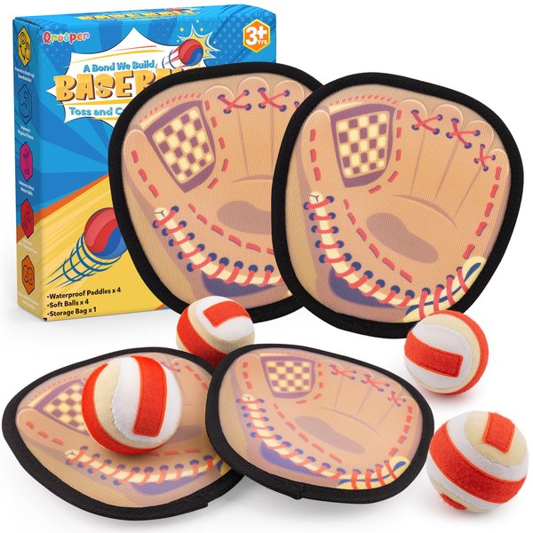Qrooper Toss and Catch Ball Set Kids Baseball Training Soft Sticky Balls Baseball Games for Toddler Toys Ball Catch Game Outdoor Yard Camping Beach Pool Toy Baseball Gifts Stocking Stuffers for Kids