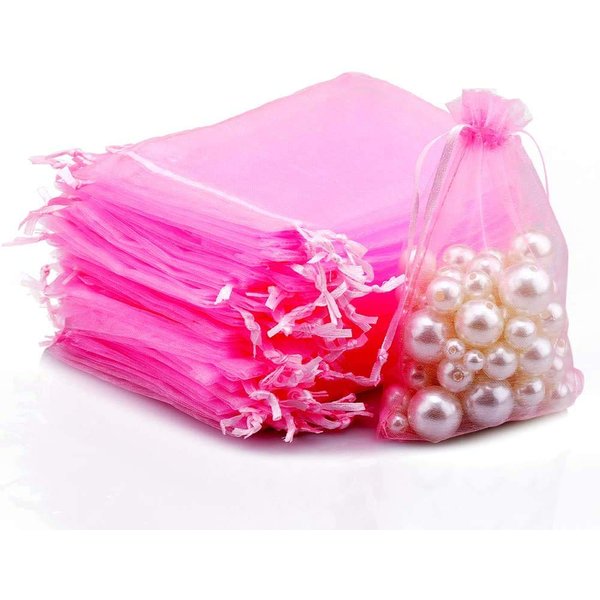 G2PLUS Organza Bags 5×7 Inches, 100PCS Pink Organza Gift Bags with Drawstring, Organza Mesh Jewelry Pouches, Sheer Candy Bags for Christmas, Wedding Party Favors