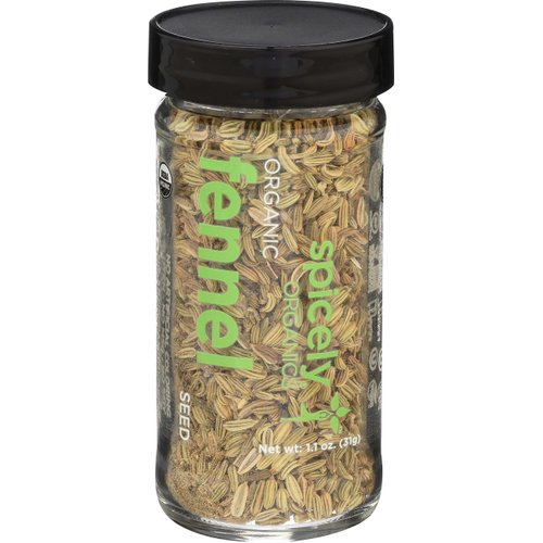 Spicely Organic Fennel Seeds Whole 1.10 Ounce Jar Certified Gluten Free