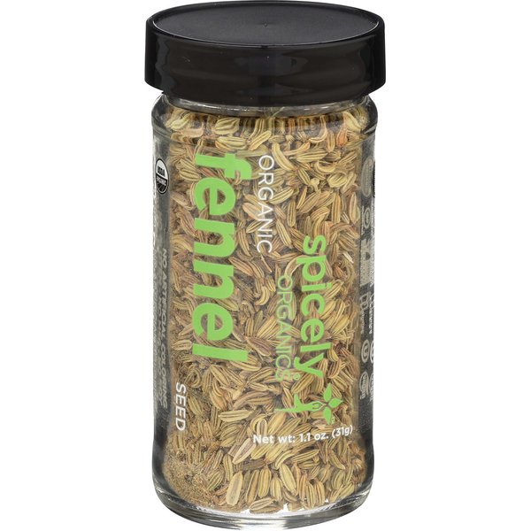 Spicely Organic Fennel Seeds Whole 1.10 Ounce Jar Certified Gluten Free