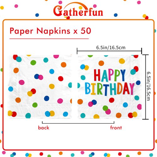 Happy Birthday Party Supplies Set - Birthday Dots Design, Featuring Happy Birthday Napkins, Suitable for Adults and Kids Birthday Decorations (6.5X6.5 in, 3-Ply Disposable, 50-Pack)