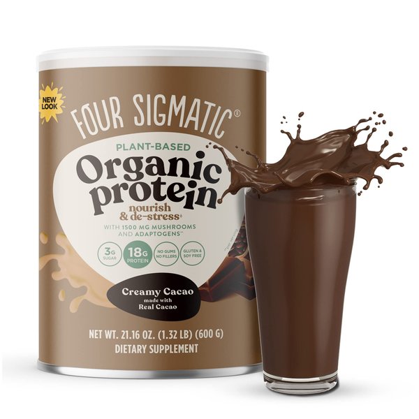 Four Sigmatic Organic Plant-Based Protein Powder Creamy Cacao Protein with Lion’s Mane, Chaga, Cordyceps and More | Clean Vegan Protein Elevated for Brain Function and Immune Support | 21.16 oz