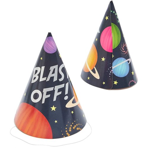 BLUE PANDA Blast Off Outer Space Birthday Party Hats (24 Pack) Black