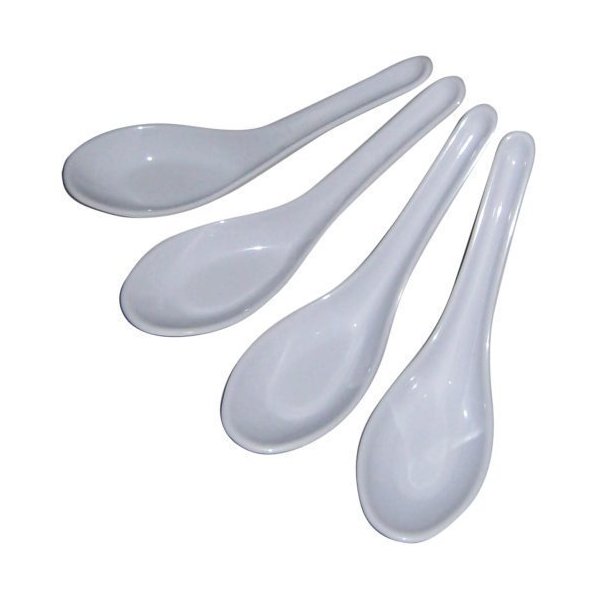 Plastic Dining White Chinese Soup Spoons, Set of 4