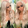 QD-Tizer Blonde Color Synthetic Lace Front Wigs Long Wavy Hair Wigs for Women Loose Curly Mixed ash Blonde Glueless Wigs Pre Plucked Heat Resistant Body Wave Synthetic Hair