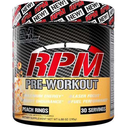 Pre Workout Powder for Energy and Focus - EVL RPM Energy Pre Workout Energy Drink Powder with Betaine Alanine Caffeine and Theacrine - Preworkout Powder Drink for Amplified Performance (Peach Rings)