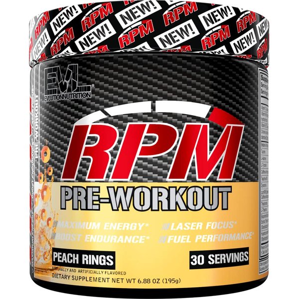 Pre Workout Powder for Energy and Focus - EVL RPM Energy Pre Workout Energy Drink Powder with Betaine Alanine Caffeine and Theacrine - Preworkout Powder Drink for Amplified Performance (Peach Rings)