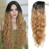GOWIT Ombre Honey Blonde Wigs for Women 30 Inch Long Wavy Wig Glueless Middle Part Curly Wavy Wigs Natural Looking Heat Resistant Synthetic Wig for Halloween Christmas Daily Cosplay Party Use