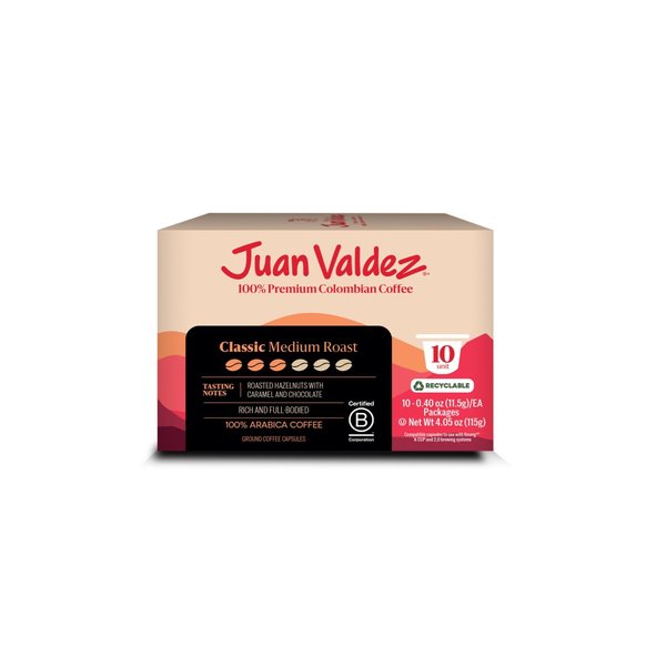 Juan Valdez Coffee Pods – Classic Medium Roast | K-Cups for Keurig Coffee Machines | 100% Colombian Arabica Beans | White Chocolate & Peach Notes | Single Serve Coffee Pods | 10 Count