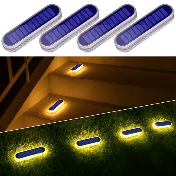 Solar Step Lights Outdoor Waterproof LED, Warm White Solar Stair Lights Outdoor Mailbox Gutter Lights Solar Powered, Small Solar Lights for Steps Pool Lanai Patio Deck Accessories and Decor. (4 Pack)