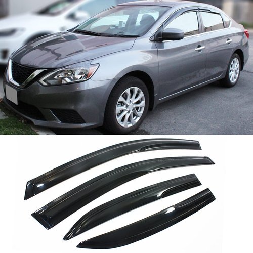 JDM Smoked 3D Wavy Window Visor Vent Shade Compatible with for 2013-2019 Nissan Sentra Sedan