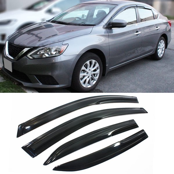 JDM Smoked 3D Wavy Window Visor Vent Shade Compatible with for 2013-2019 Nissan Sentra Sedan