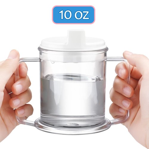 Adult Sippy Cup 2 Handle Plastic Mug 10 oz No Spill Cups for Elderly Spill Resistant Lightweight Drinking Cup with Easy to Grasp Handles Sip Cups for Hot and Cold Beverages (3 Pcs)