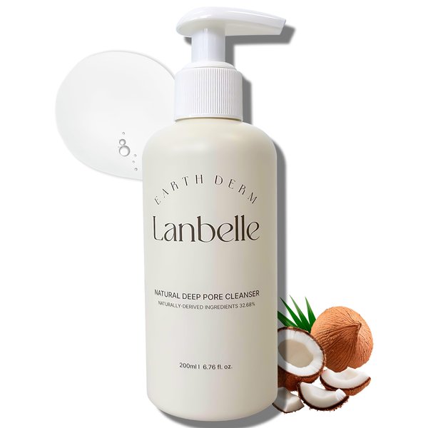 Lanbelle Deep Pore Cleanser Cleansing Gel Type Face Wash with Naturally-derived Ingredients - 7.1 Fl Oz / 210 ml - made with COCONUT Extracts, VEGAN Certified, Dermatological Tested