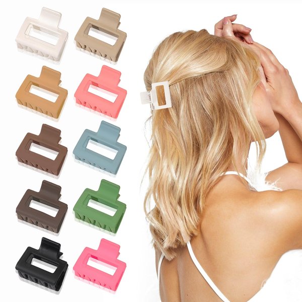 UVANKAUP Small Claw Clips for Thin Hair - 1.6" Medium Hair Claw Clips for Women Girls | Matte Rectangle Small Hair Clips | Non-slip Small Claw Hair Clips | Hair Jaw Clips with Gift Box, 10 Pack